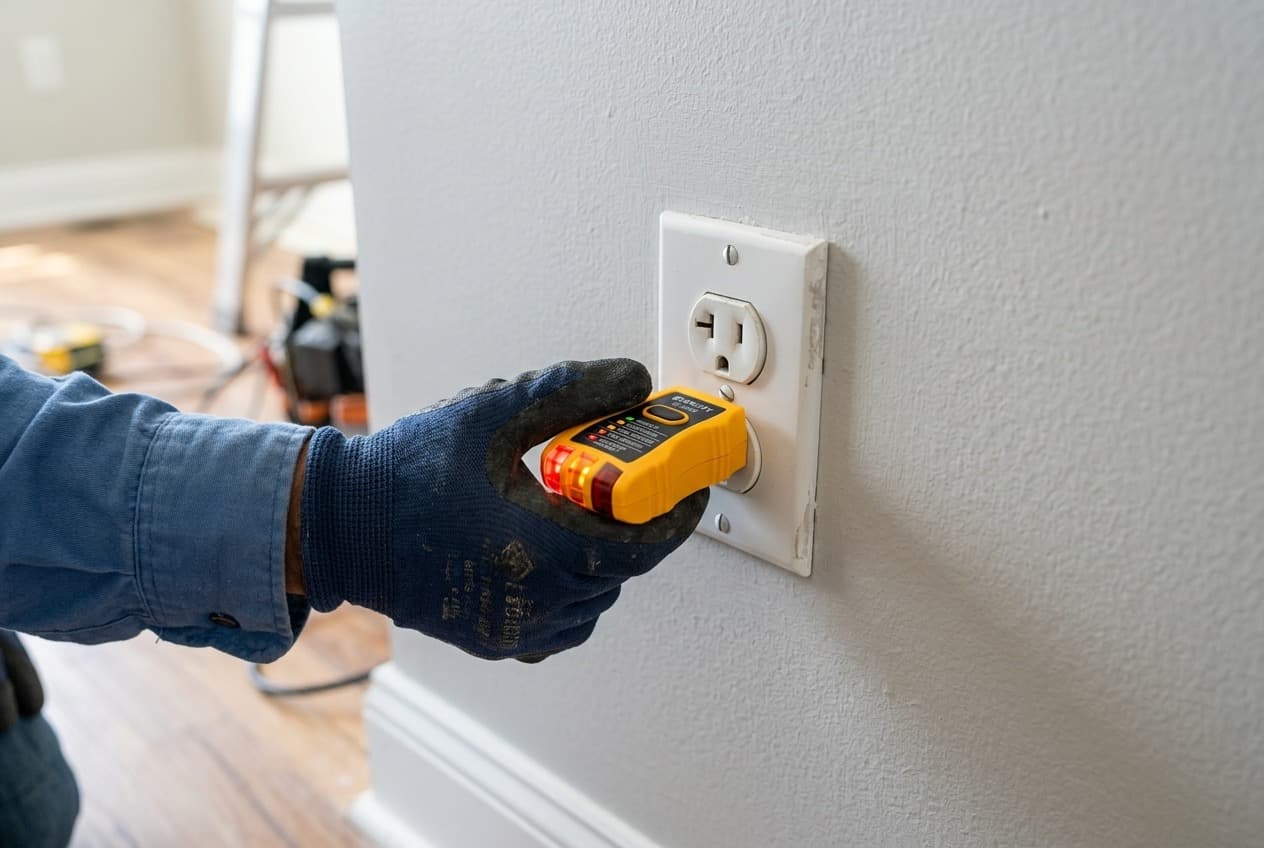 Contrôle d'une prise électrique avec un testeur