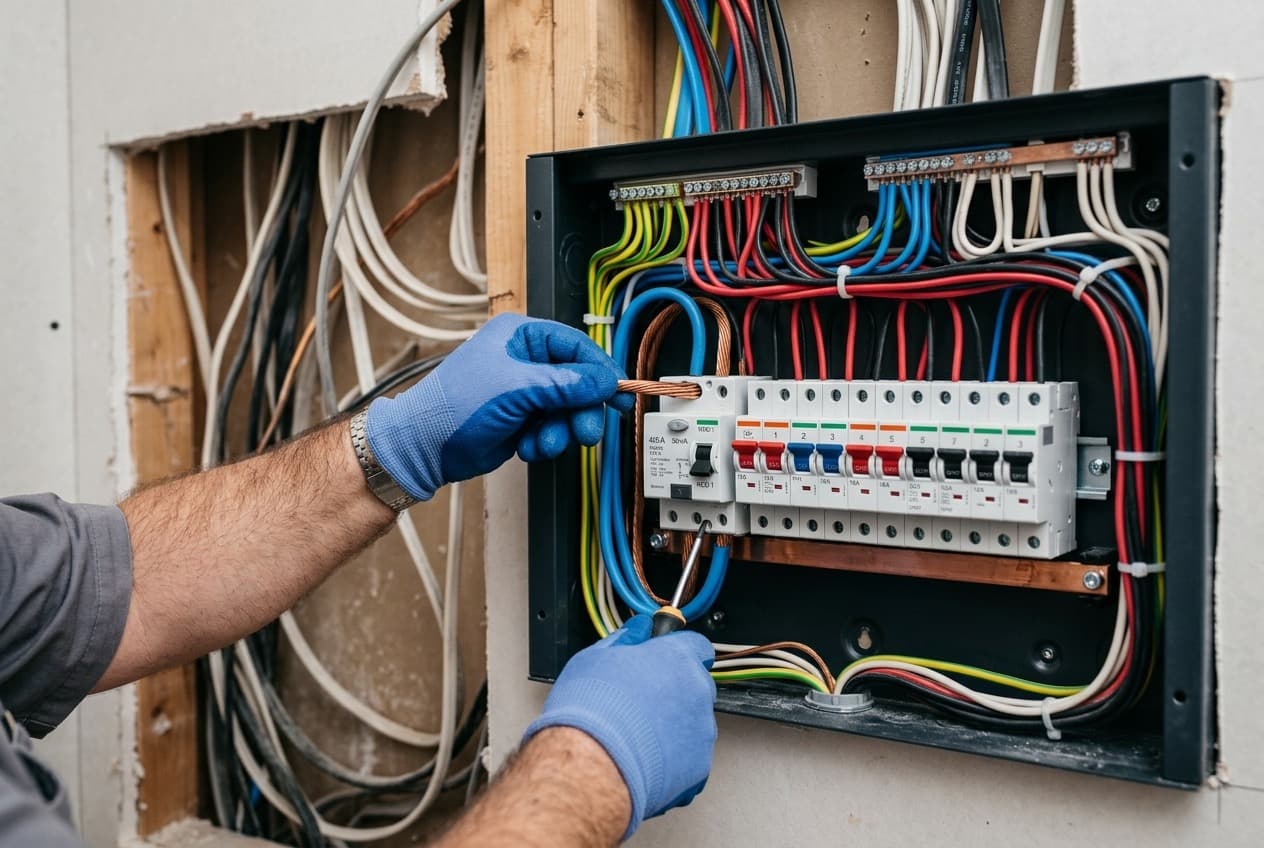 Pose d'un tableau électrique neuf avec disjoncteurs différentiels