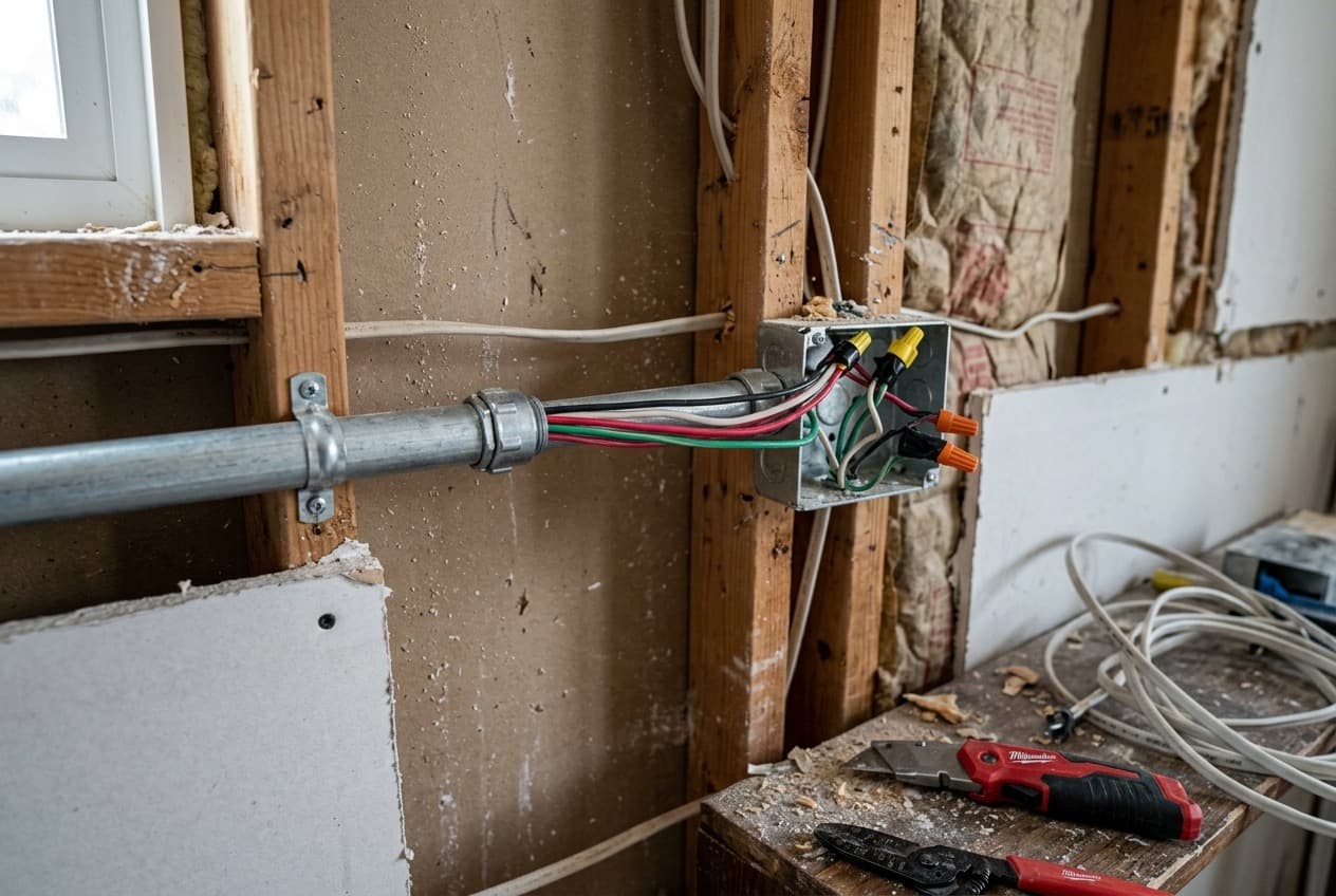 Câblage électrique posé dans une gaine murale